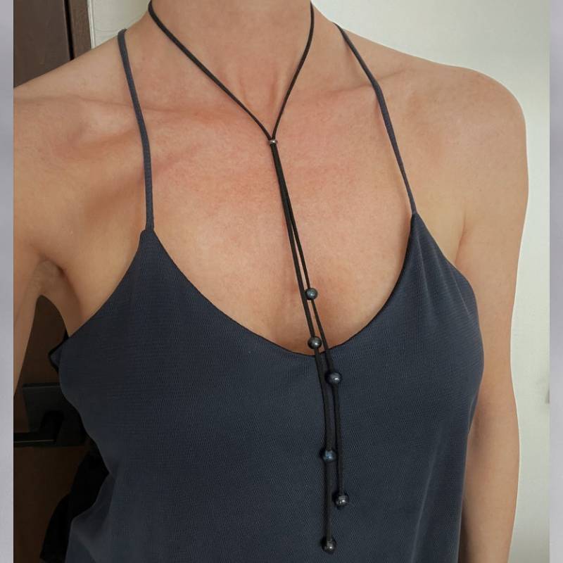 Nutrition Fitness - Pearl Leather Necklace Vegan Suede WrapChoker